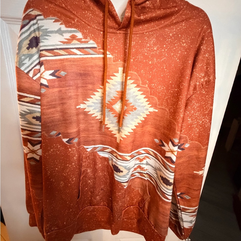 Southwestern Tribal Print Orange Soft Cotton Hoodie XL